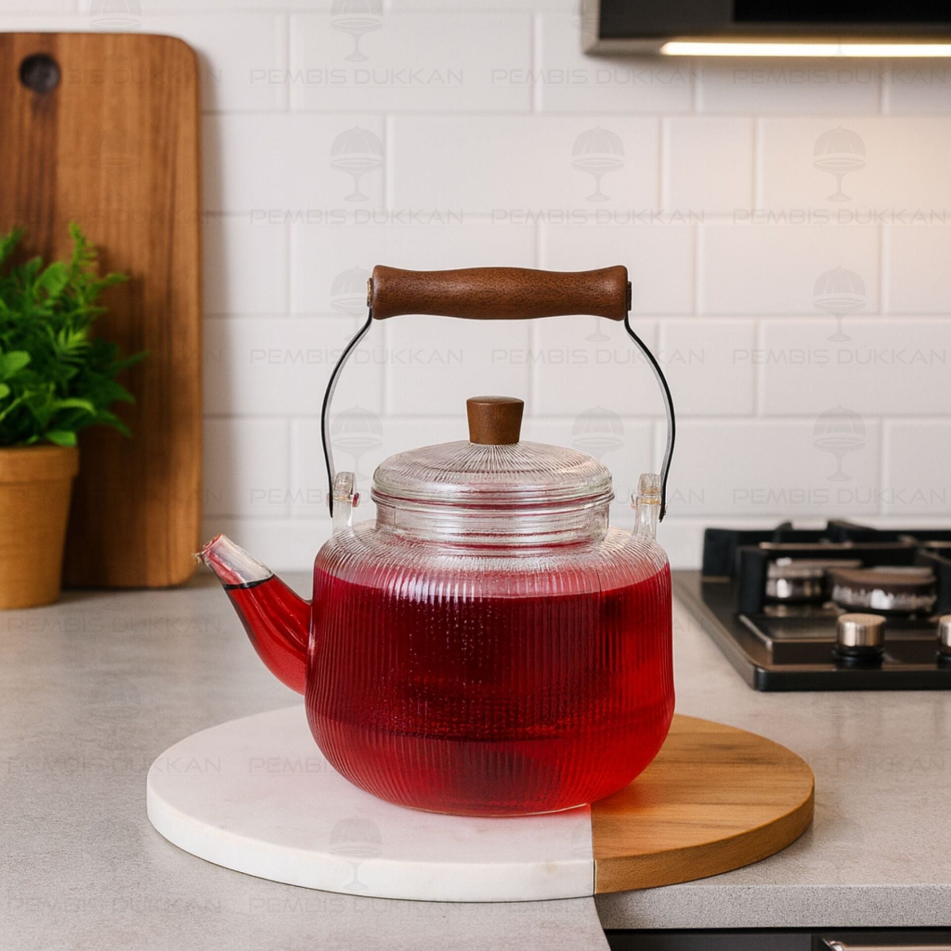 1000ml Akasya Kulplu Borosilikat Cam, Süzgeçli Demlik (1s23)