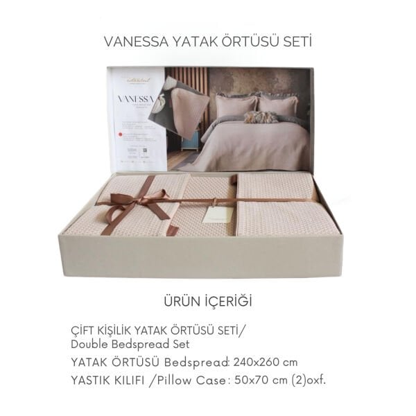 Vanessa Çift Kişilik Kahve Yatak Örtüsü Seti