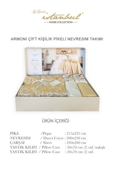 Armoni Müslin Sarı Çift Kişilik Pikeli Nevresim Takımı