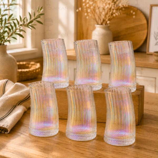 6'lı Hologram Asimetrik Cam Bardak