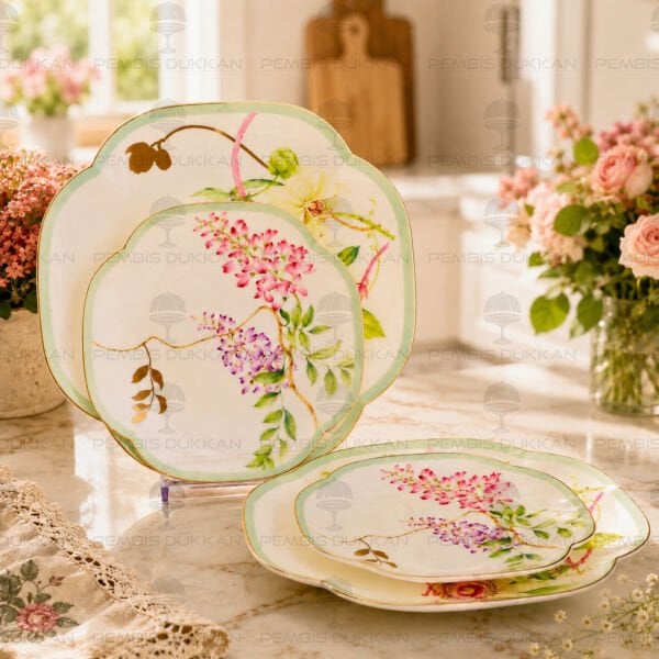 Happily 4 Parça 2li Pasta Tabağı 19cm & 2li Servis Tabağı 25cm