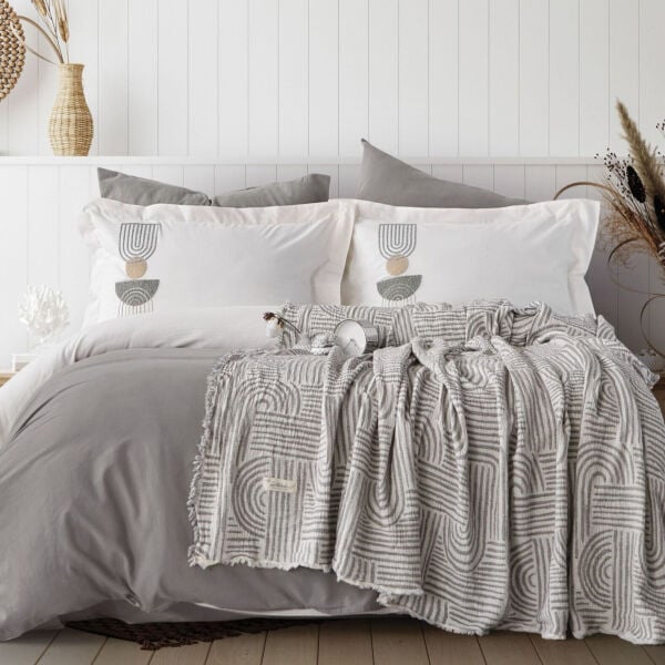 Babil Müslin Gri Çift Kişilik Pikeli Nevresim Takımı
