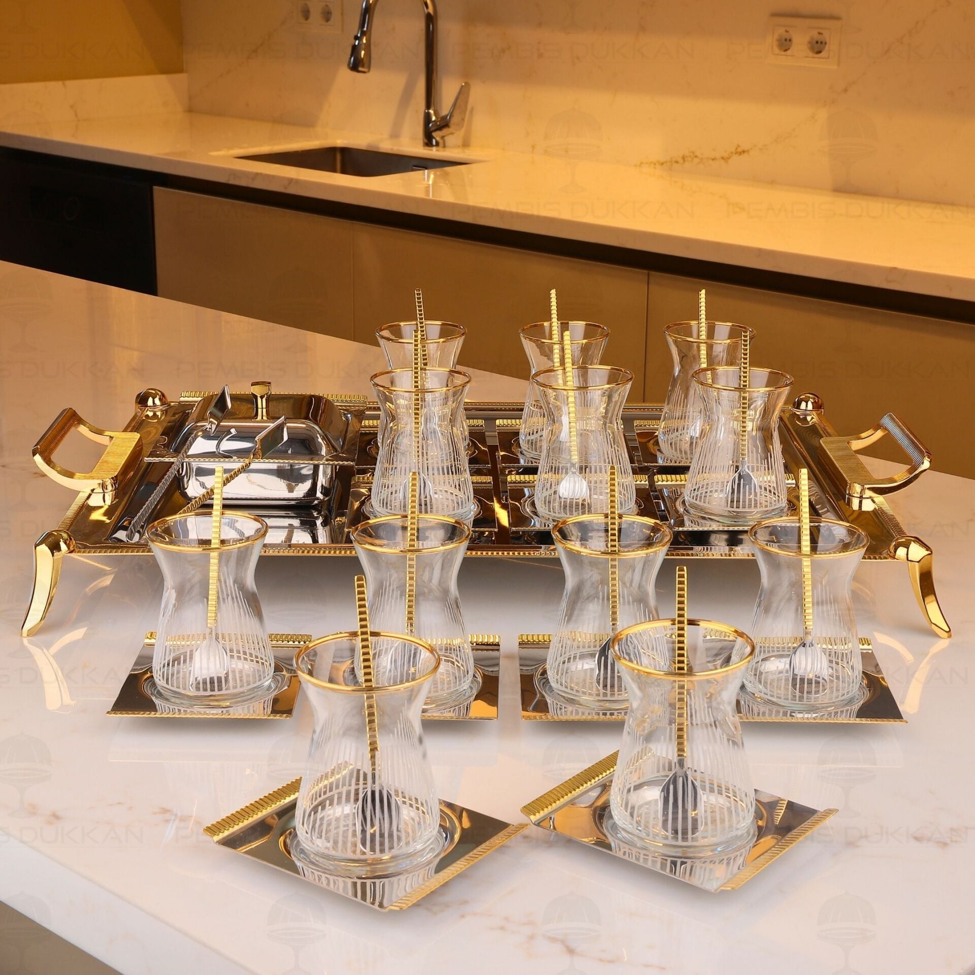 Tiamo Mios Gold 12 Kişilik 40 Parça Ayaklı Çay Set
