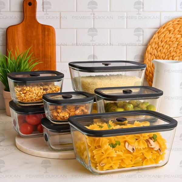 Siyah 1380ml Silikon Vakumlu, Cam Saklama Kabı (3h03)