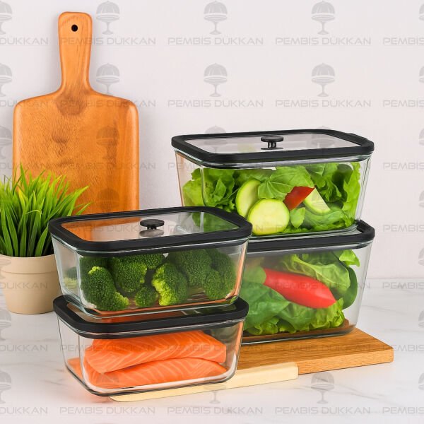 Siyah 1380ml Silikon Vakumlu, Cam Saklama Kabı (3h03)