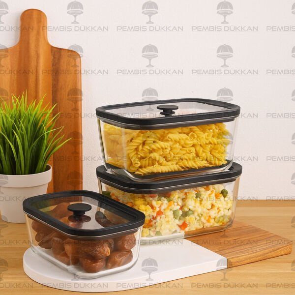 Siyah 1380ml Silikon Vakumlu, Cam Saklama Kabı (3h03)