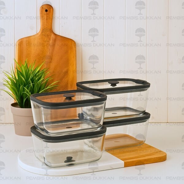 Siyah 800ml Silikon Vakumlu, Cam Saklama Kabı (3h02)
