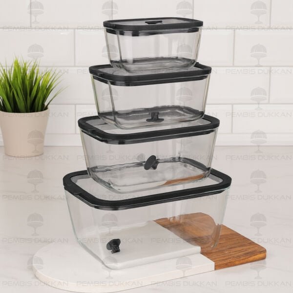 Siyah 800ml Silikon Vakumlu, Cam Saklama Kabı (3h02)