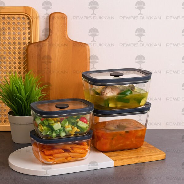 Siyah 800ml Silikon Vakumlu, Cam Saklama Kabı (3h02)