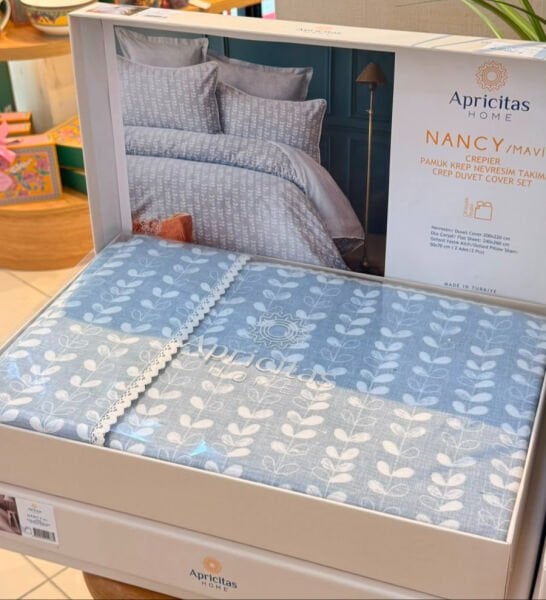 Nancy Çift Kişilik Mavi Krep Nevresim Takımı