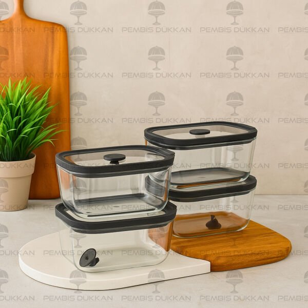 Siyah 470ml Silikon Vakumlu, Cam Saklama Kabı (3h01)