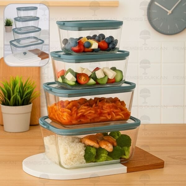 4lü Gri Mix Silikon Vakumlu, Cam Saklama Kabı (3h01g-2g-3g-4g)