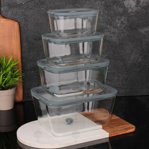 4lü Gri Mix Silikon Vakumlu, Cam Saklama Kabı (3h01g-2g-3g-4g)