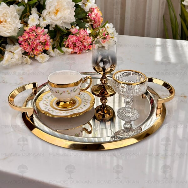 Tiamo Celine Gold Yuvarlak Çelik Kahve Tepsi
