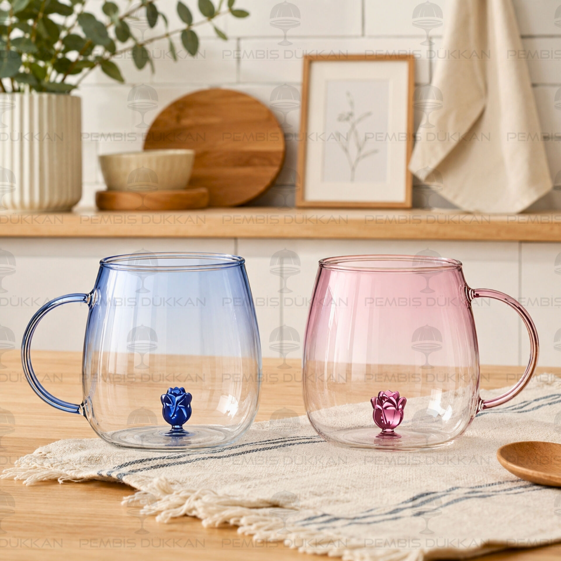 2'li Gül Figürlü Rudi Cam Kupa 400ml (1j54)