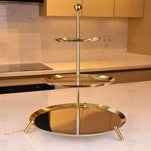 Tiamo Large Gold Ayaklı 3 Katlı Sunumluk