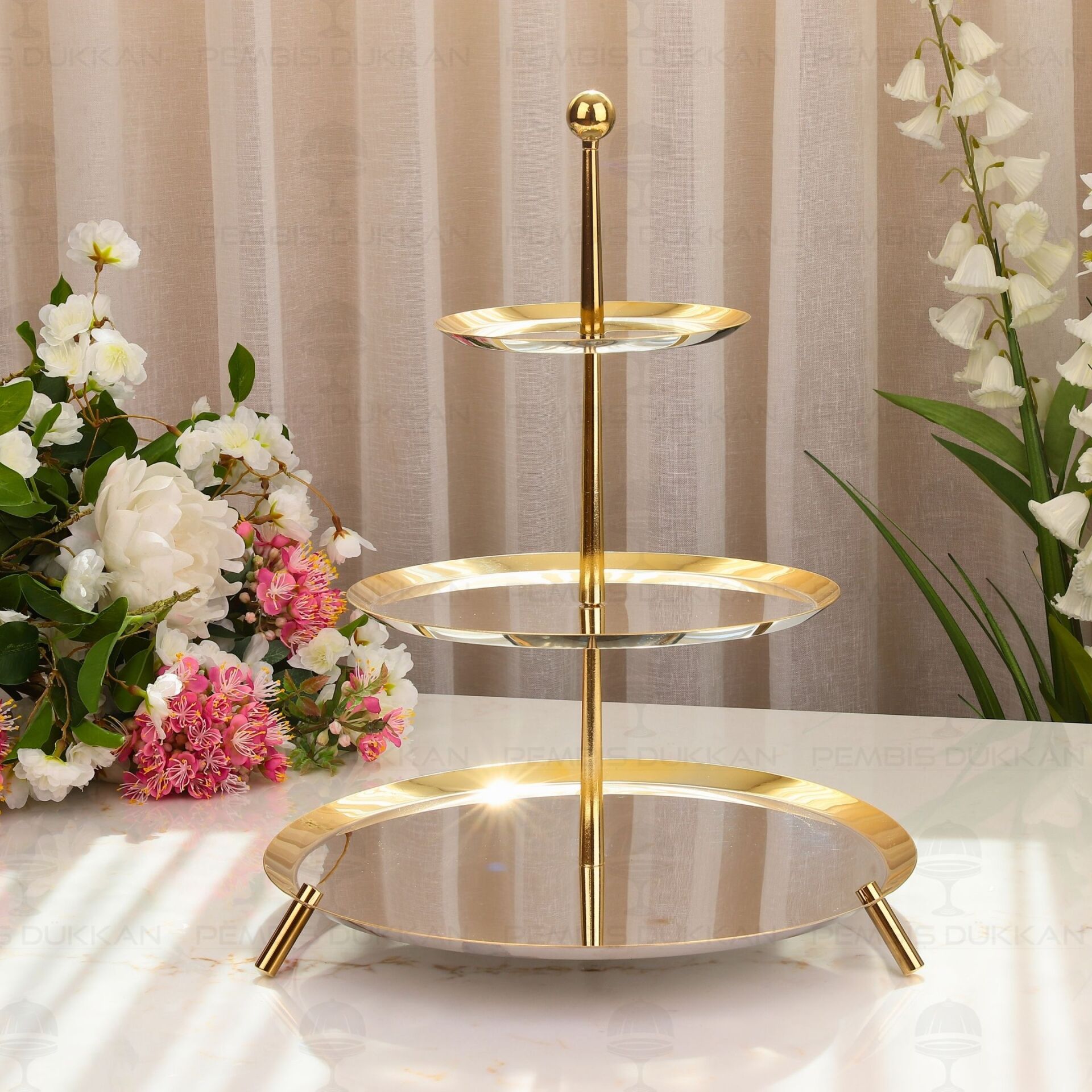 Tiamo Large Gold Ayaklı 3 Katlı Sunumluk