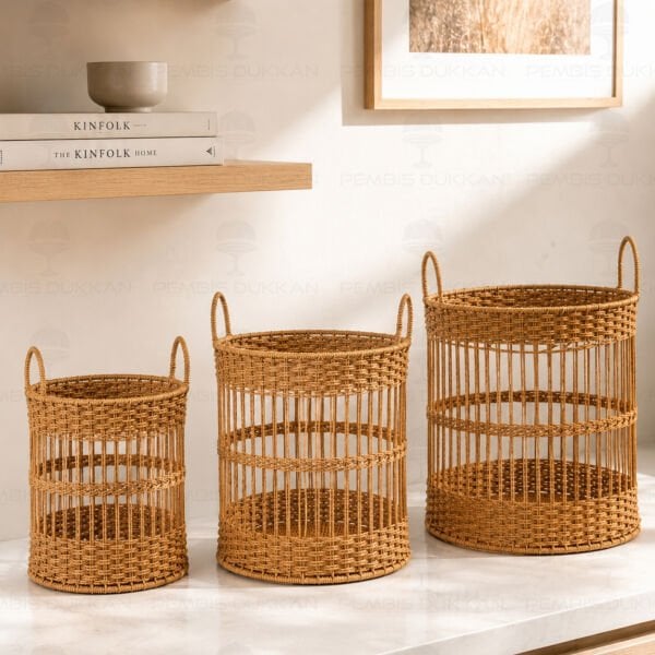 3lü Silindir Model Rattan Sepet 1720