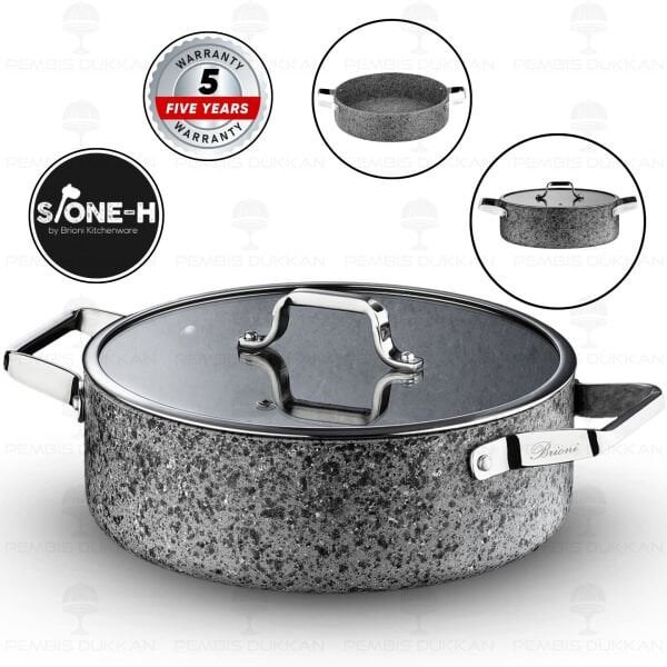 Brioni Stone-Age Gri 32 Cm Basık Tencere