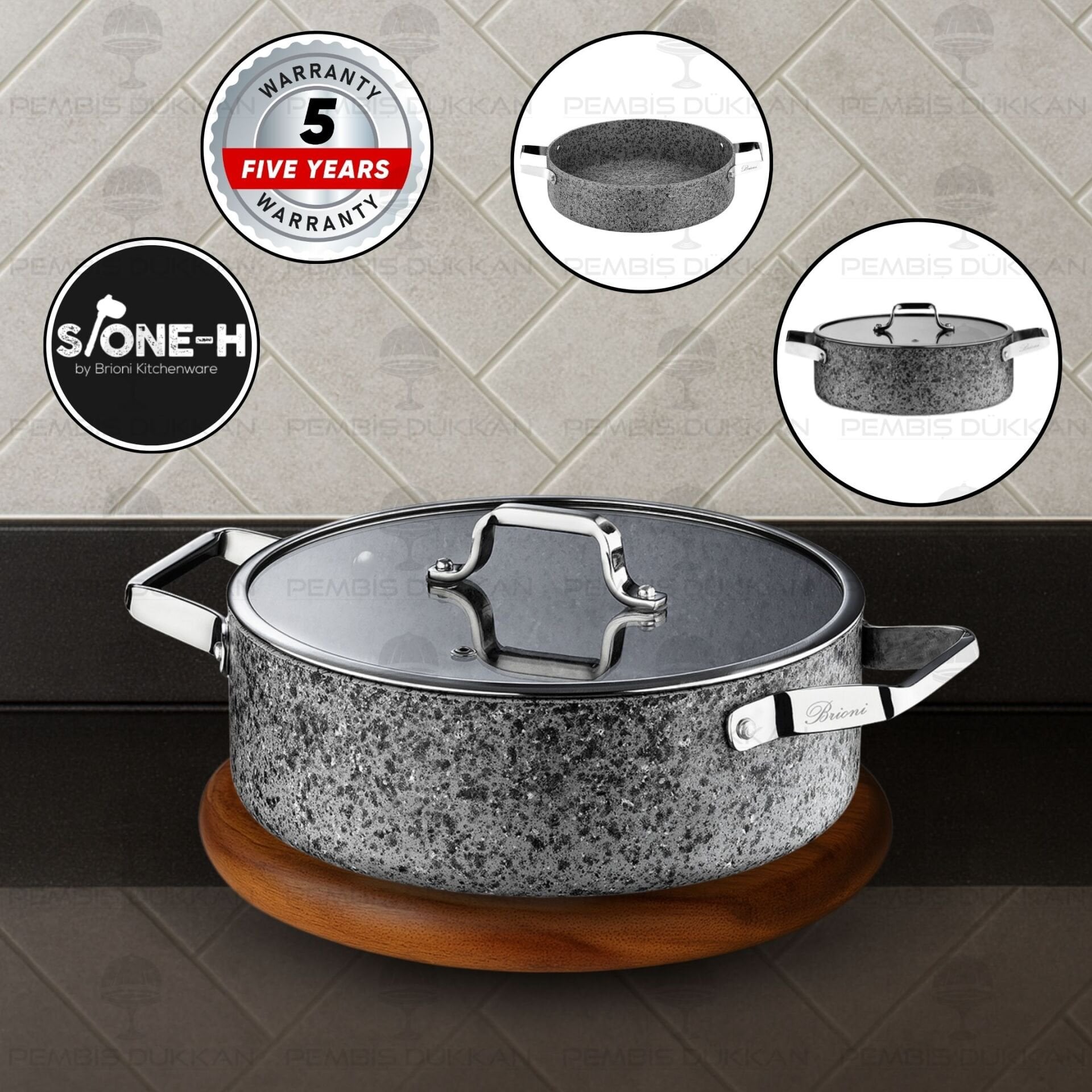 Brioni Stone-Age 30 Cm Basık Tencere