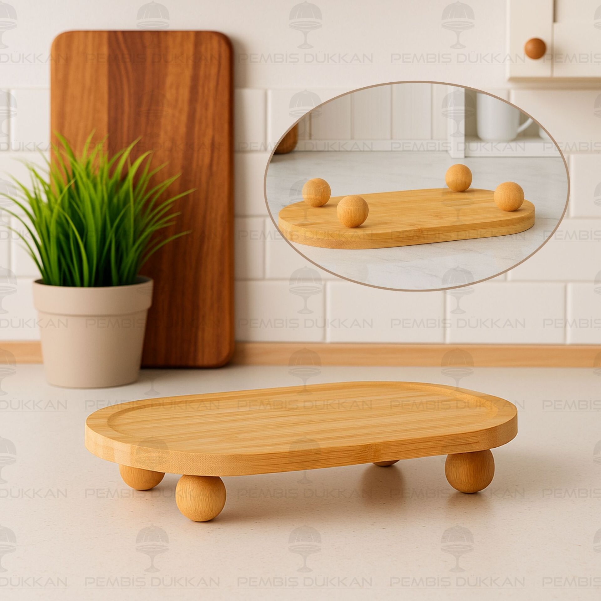 Bambu Oval Top Ayaklı Stand & Yağdanlık Altlığı (1094)