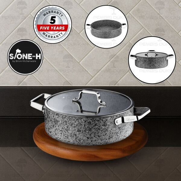 Brioni Stone-Age Gri 26 Cm Basık Tencere